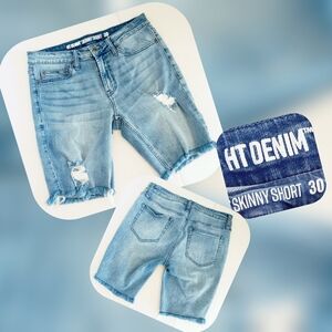 HT Denim Light Blue Distressed Shorts Size 30"